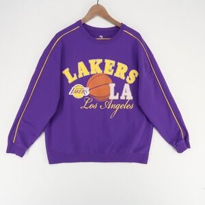 Los‎ Angeles Lakers Sweatshirt Womens XXL Purple Piped Sleeve Graphic Retro NBA